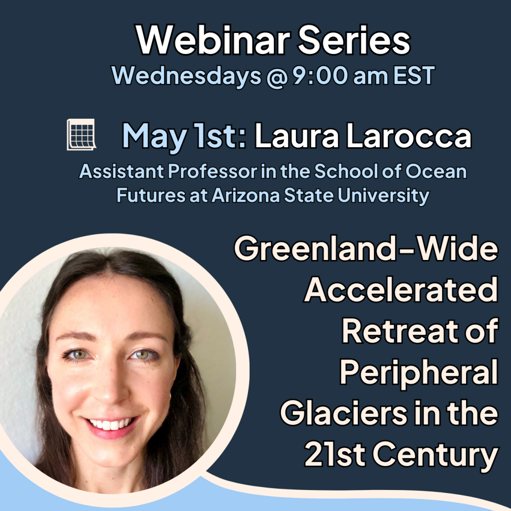 Read more about the article UPCOMING WEBINAR: Laura Larocca on “Greenland-Wide Accelerated Retreat of Peripheral Glaciers in the 21st Century” Wednesday May 1st