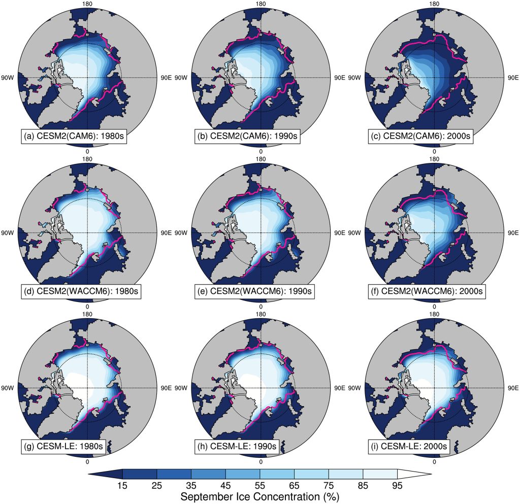 Read more about the article Arctic Sea Ice in Two Configurations of the CESM2 During the 20th and 21st Centuries